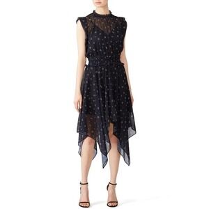 THE KOOPLES Paris Dress Black‎ Floral Sleeveless Handkerchief Hem Mini